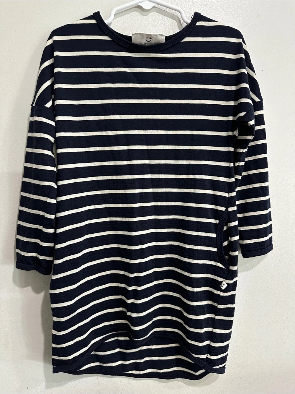 NWOT Mello Merino 100% Wool Striped Dress Size 4Y Navy Cream